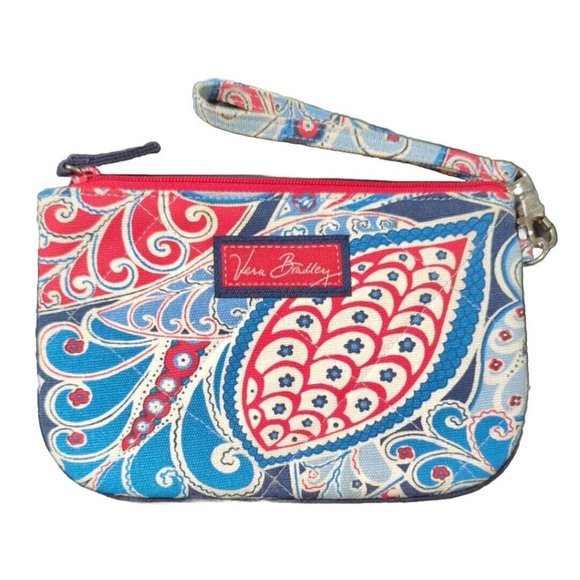 Vera Bradley Seaside Collection Paisley Red White Blue Wristlet Retired - Picture 1 of 7